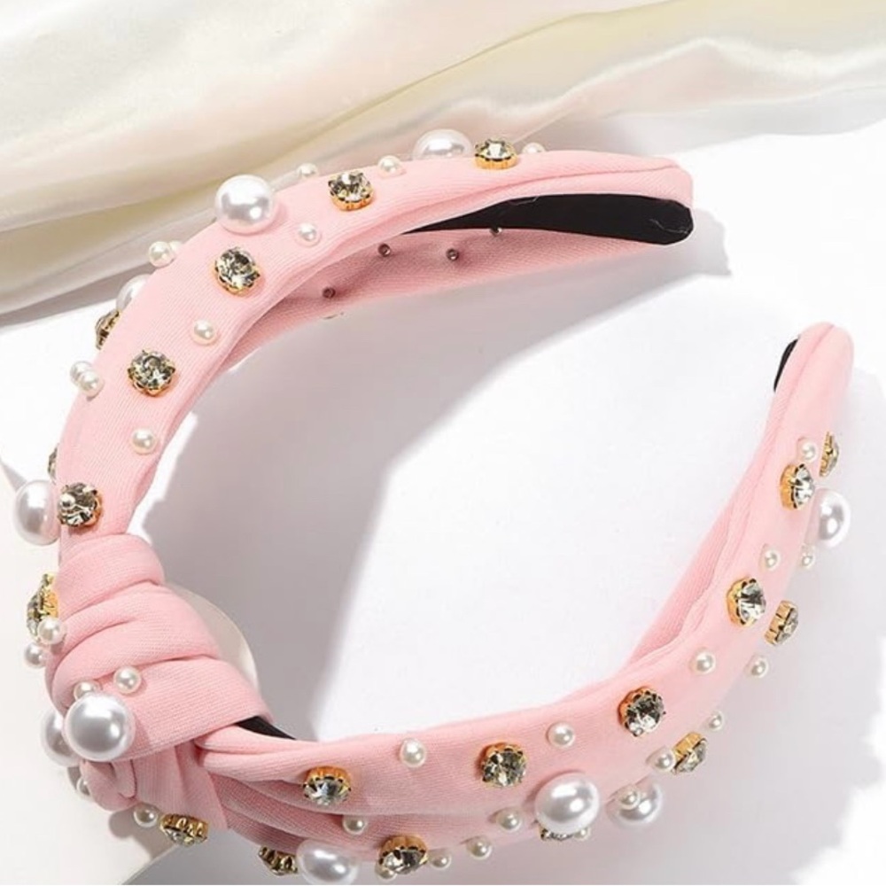 🎀ThePinkLadyHouse🎀           Diamonds & Elegant Pink Pearls Embellished Headband